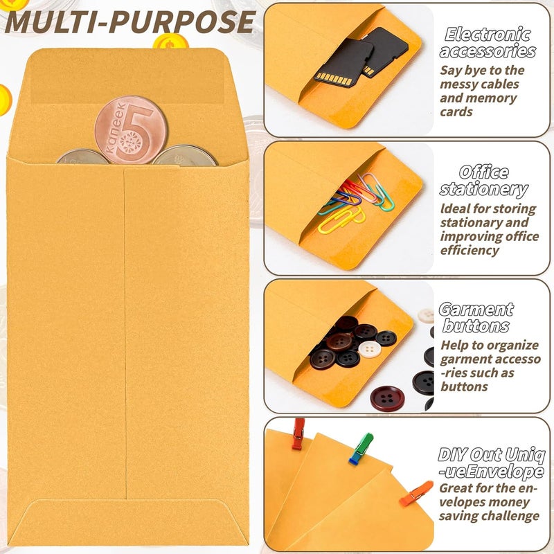 UZLU 1000 Pack Small Coin Envelope 4.25x 2.5in Gold Kraft Money Envelope Small Cash Envelopes Mini Key Envelopes with Gummed Flap for Home and Office Use - Image 4